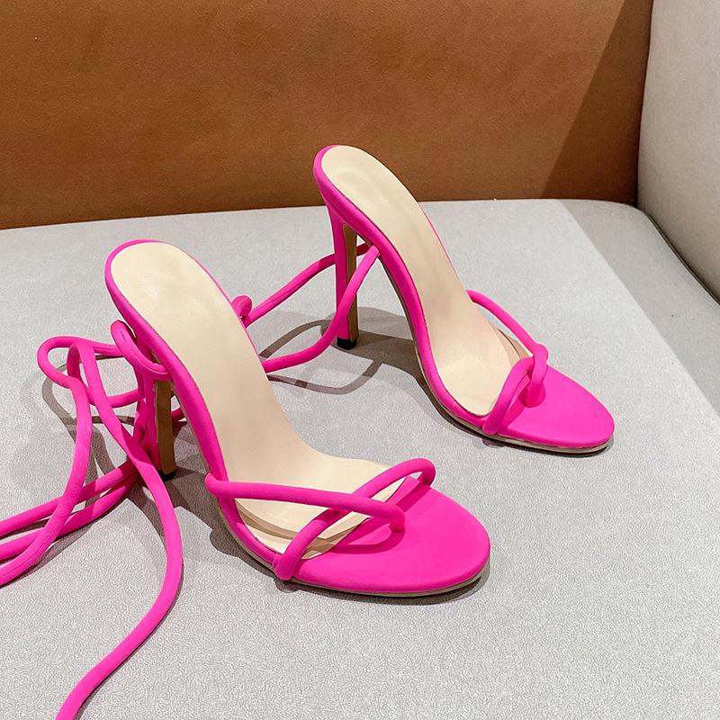 Женские босоножки большого размера с открытым носком и ремешками на шпильке 2023 года — европейский и американский стиль