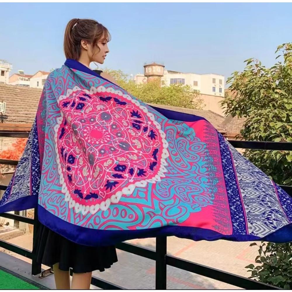 Соленое озеро Чака Туризм на Северо-Западе Этнический стиль Шарф Шелковый шарф Женский Летний Приморский Пляжный Платок Солнцезащитный Тонкий