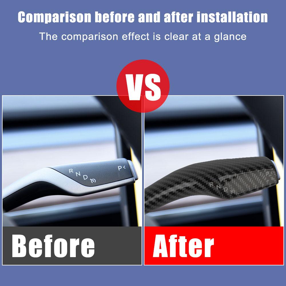 Interior Remodel Carbon Fiber Car Column Shift Knob Cover Decor Armor Steering Rod For Tesla Model 3 Y ABS