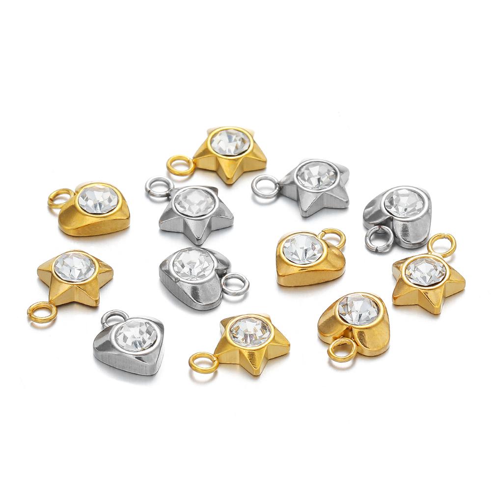 20pcs Stainless Steel Heart Zircon Charms Star Beads Jewelry Findings DIY Exquisite Necklace Bracelets Supplies Earrings Making