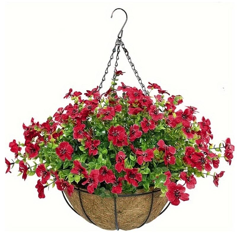 Artificial Hanging Flower in Basket for Outdoor Indoor Courtyards Decorations, Hanging Flower Plant Basket for Spring
