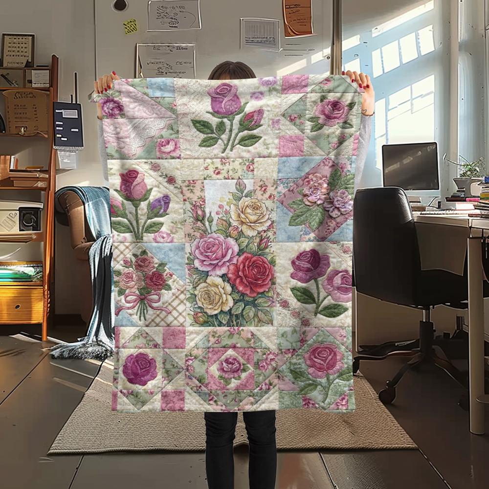 Rose Flower Print Flannel Blanket, High quality Comfortable for All Seasons, Home Decor, Warmth and Comfort, Perfect for Christmas Gifts101