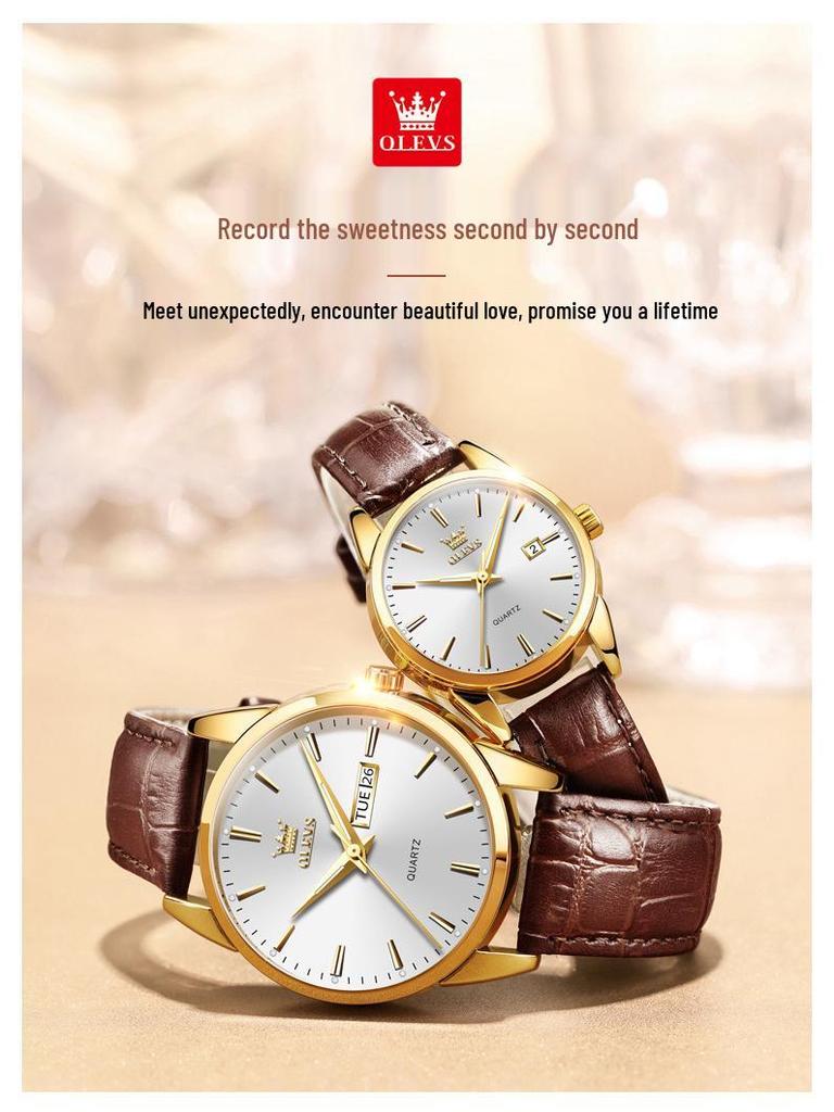 OLEVS Dual Calendar Waterproof Couple Women's Watch - Non-Mechanical