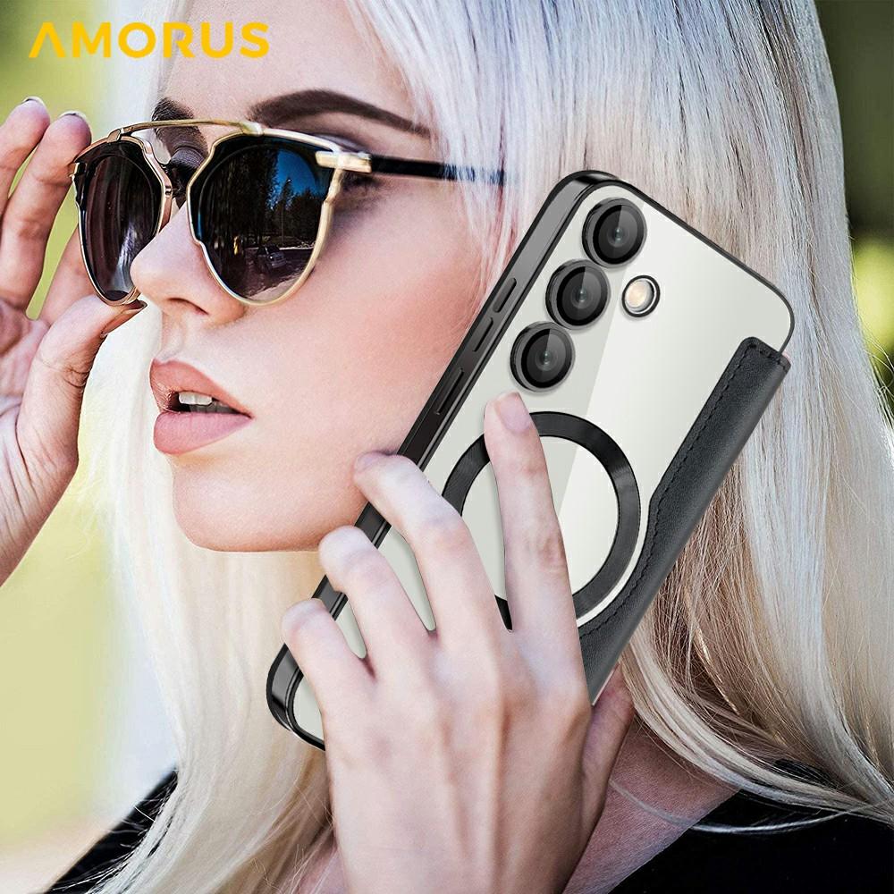 Чехол для Samsung Galaxy S24 FE, совместимый с MagSafe, держатель для карт с RFID-защитой, кожаная накладка на телефон