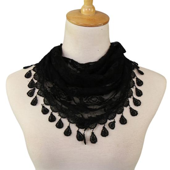 Lace Triangle Scarf See-through Solid Color Scarf with Rose Elements Versatile Shawl Headscarf Daily Decoration