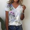 Summer Women Short Sleeve V-neck Oversized T-Shirt for Women White Fashion Ladies T-shirt 3d Dragonfly Print Top Casual Clothes