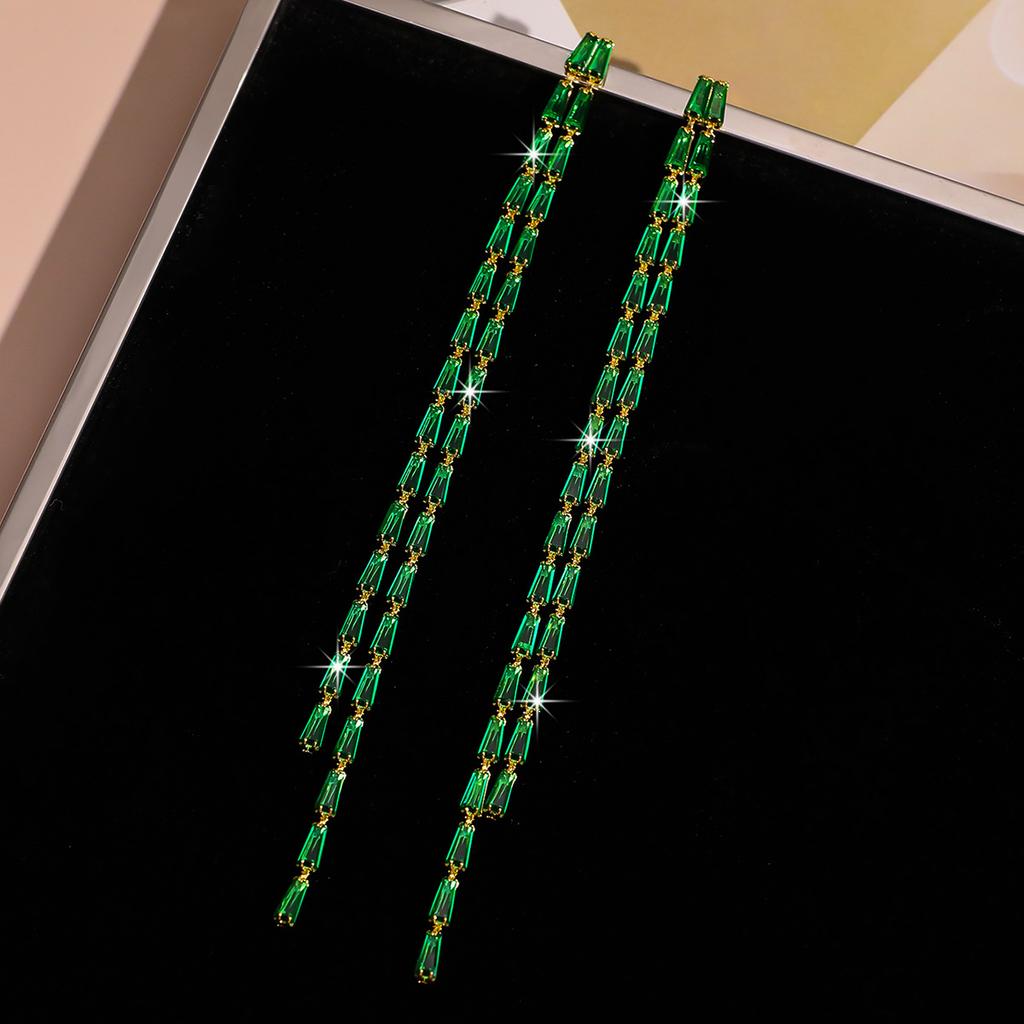 South Korea's New Ins Color Zircon Earrings, All-copper Women's Fashion Temperament Retro Simple Light Luxury Colored Diamond Ear Jewelry