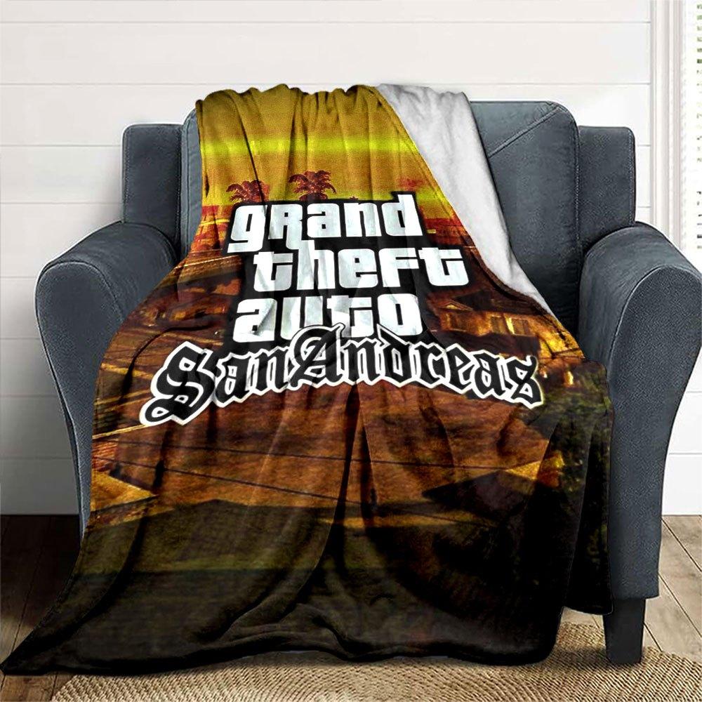 1 шт. Мягкое фланелевое одеяло Grand Theft Auto с дизайнерским принтом. Уютное одеяло для всех сезонов, идеально подходит для дивана, кровати, офиса