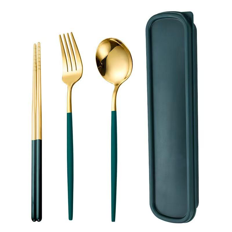 Дорожный набор столовых приборов из нержавеющей стали 410: Вилка, Ложка и Палочки в Подарочной Коробке. Идеально подходит для студентов!