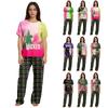 Женский повседневный комплект из футболки с принтом и брюк свободного кроя