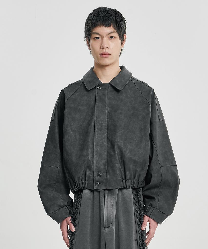 Ajobyajo [Pog:Service X Ajobyajo] Faded Panel Faux Leather Jacket [Black]