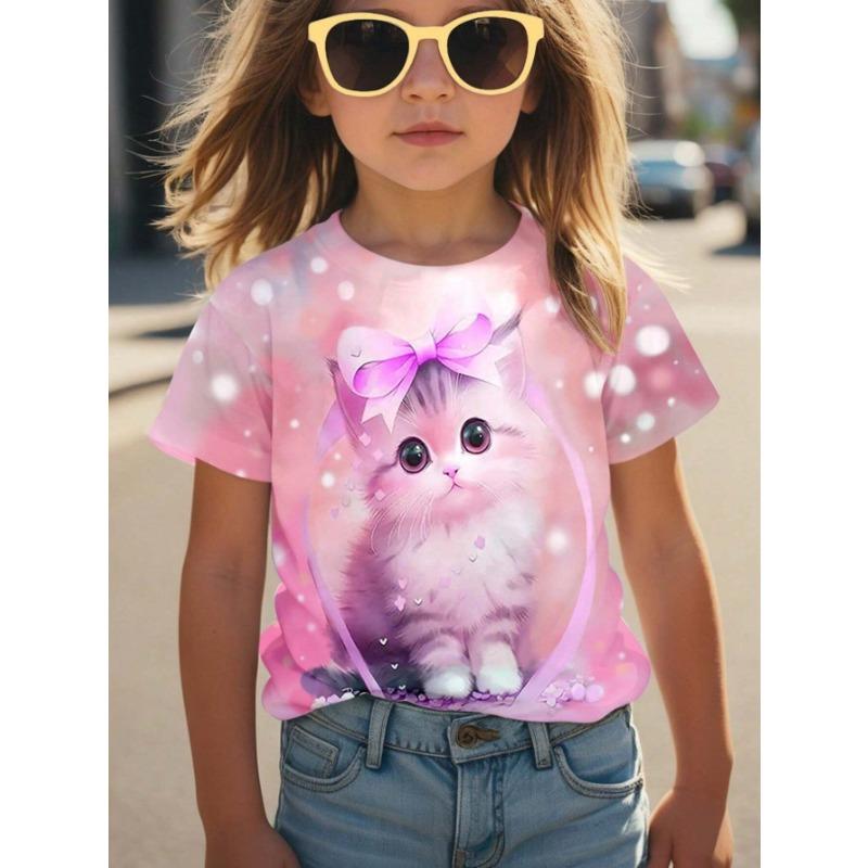 Верхняя одежда весна осень с принтом короткий рукав круглый вырез для девочек низ верх футболки для девочек