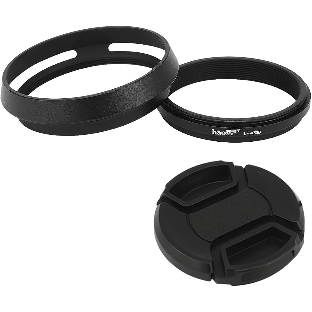 Haoge LH-X53B Lens Hood with Adapter Ring Cap, for Fujifilm Fuji FinePix X100vi X70 X100 X100S X100T X100F X100V Cameras, Black