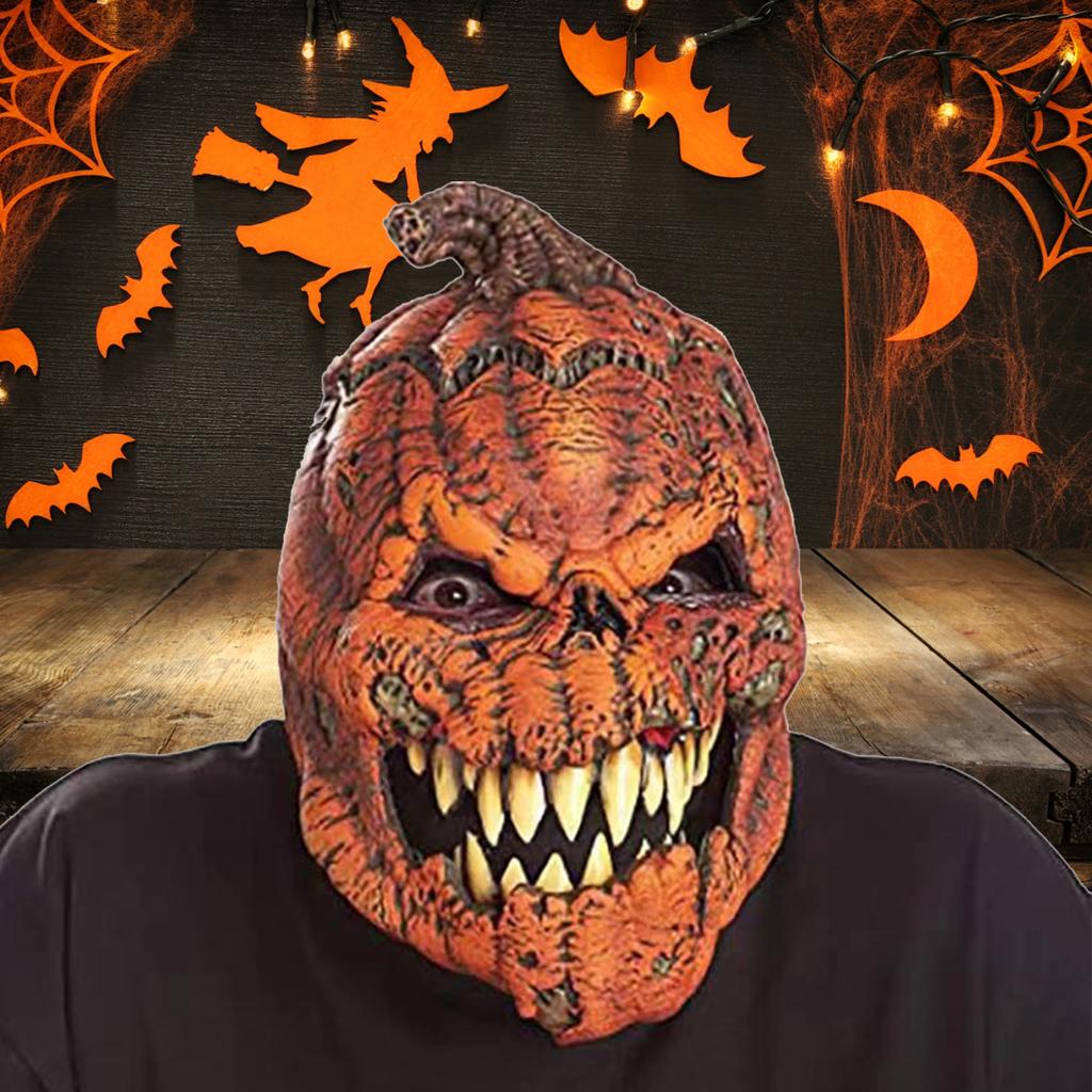 Pumpkin Head Mask for Halloween Latex Material Scary Mouth Design Cosplay Prop for Adults