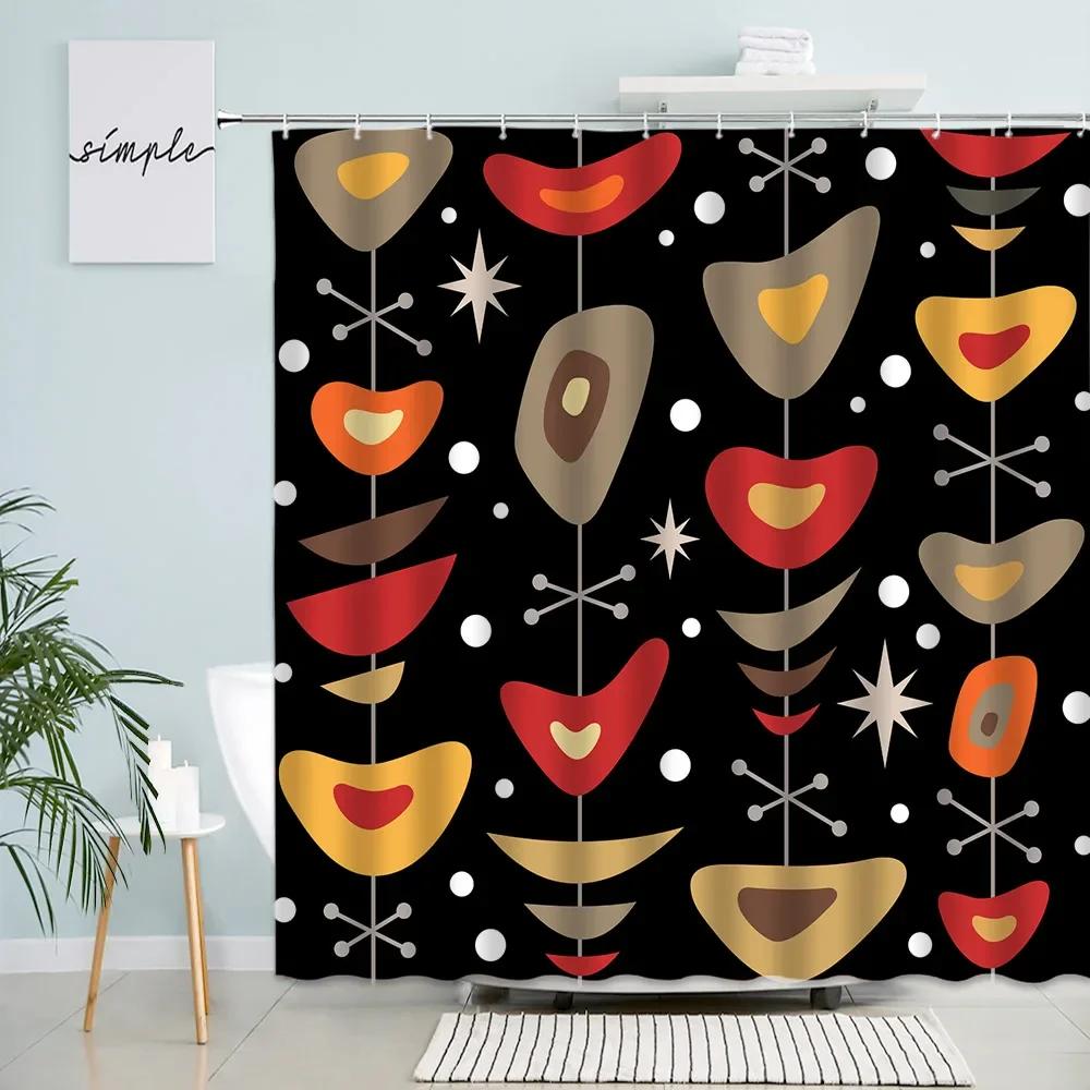 Abstract Shower Curtain Colorful Mid Century Graffiti Geometric Cute Cartoon Kids Watercolor Doodle Plant Curve Bathroom Decor