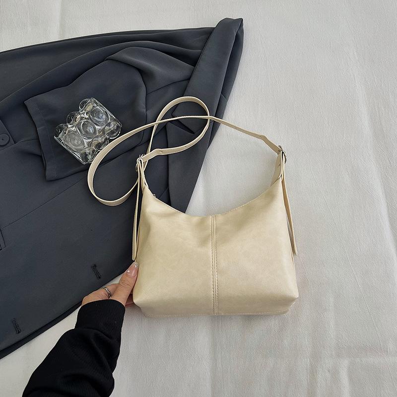 Popular Simple Solid Color Casual Retro Bag Women'S Summer Fashion Shoulder Underarm Tote Bag