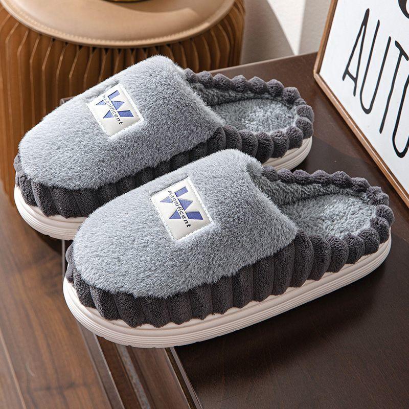Мужские лаконичные большие размеры 48/49/50 зимние теплые тапочки плюшевые домашние мягкие удобные тапочки унисекс новые