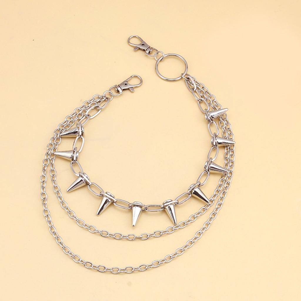 Hiphop Punk Metal Chain Belt with Silver Studs Adjustable Length Chain Belt for Fashionable Adults