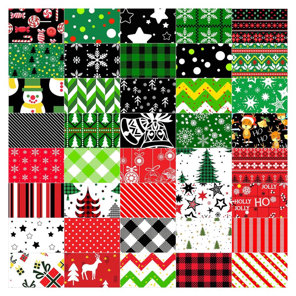 Soimoi Christmas Theme Print Precut 5-inch Cotton Fabric Quilting Squares Charm Pack DIY Patchwork Sewing