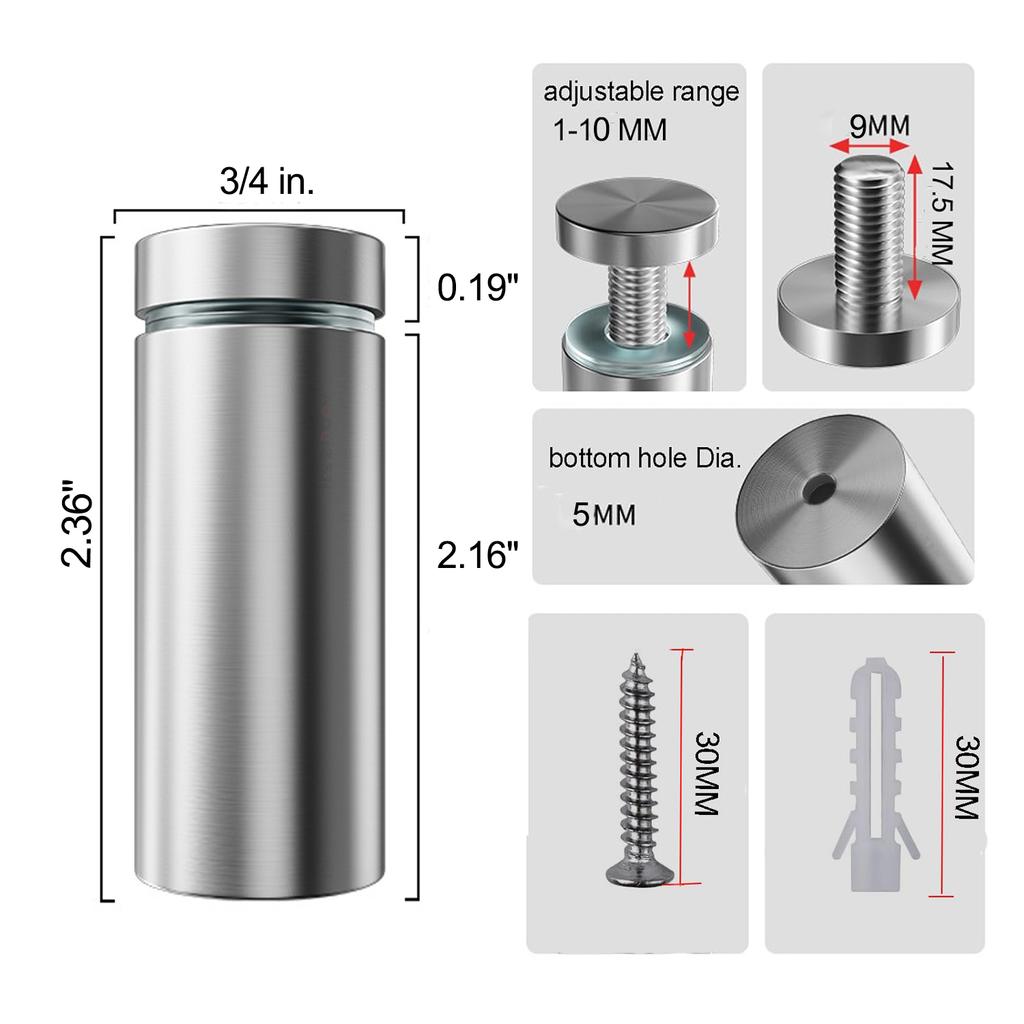 Винты для крепления знаков 1/2 x 1 дюйм из нержавеющей стали, настенные крепления, рекламные винты, крепеж для акриловых знаков