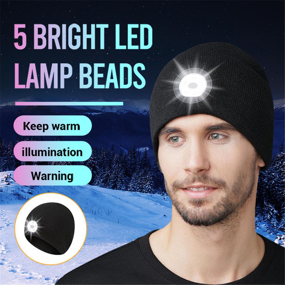 Led Headlamp Hat Men's and Women's Outdoor Night Running Lighting Warning Light Knitted Hat