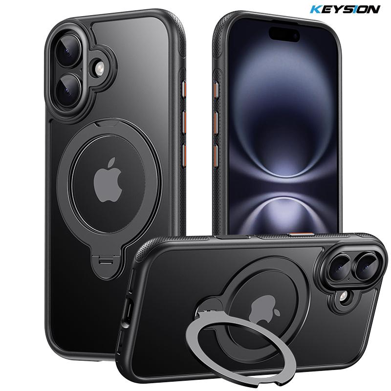 KEYSION Вращающийся на 360° магнитный чехол-подставка для MagSafe для iPhone 17 17 Air Матовый прозрачный противоударный чехол на заднюю панель телефона
