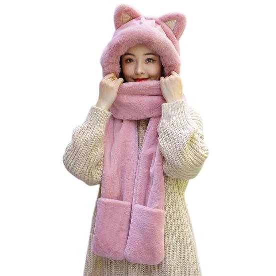 Женский термошарф, стильная защита ушей, супер мягкая пушистая плюшевая шапка, перчатки, уличная одежда