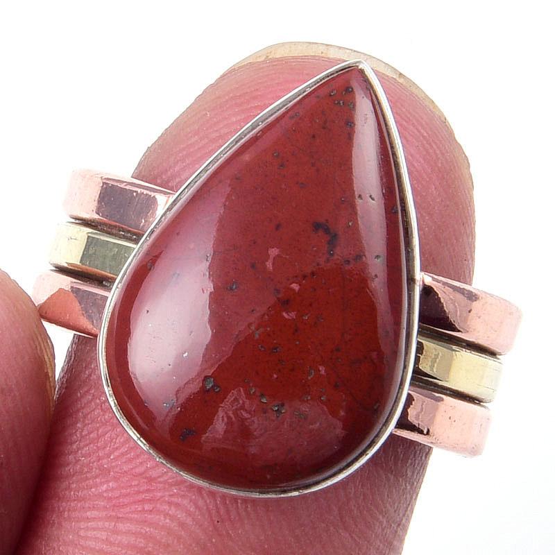 Natural Red Jasper Gemstone Handmade 925 Sterling Silver Two Tone Ring S.7 v9f96