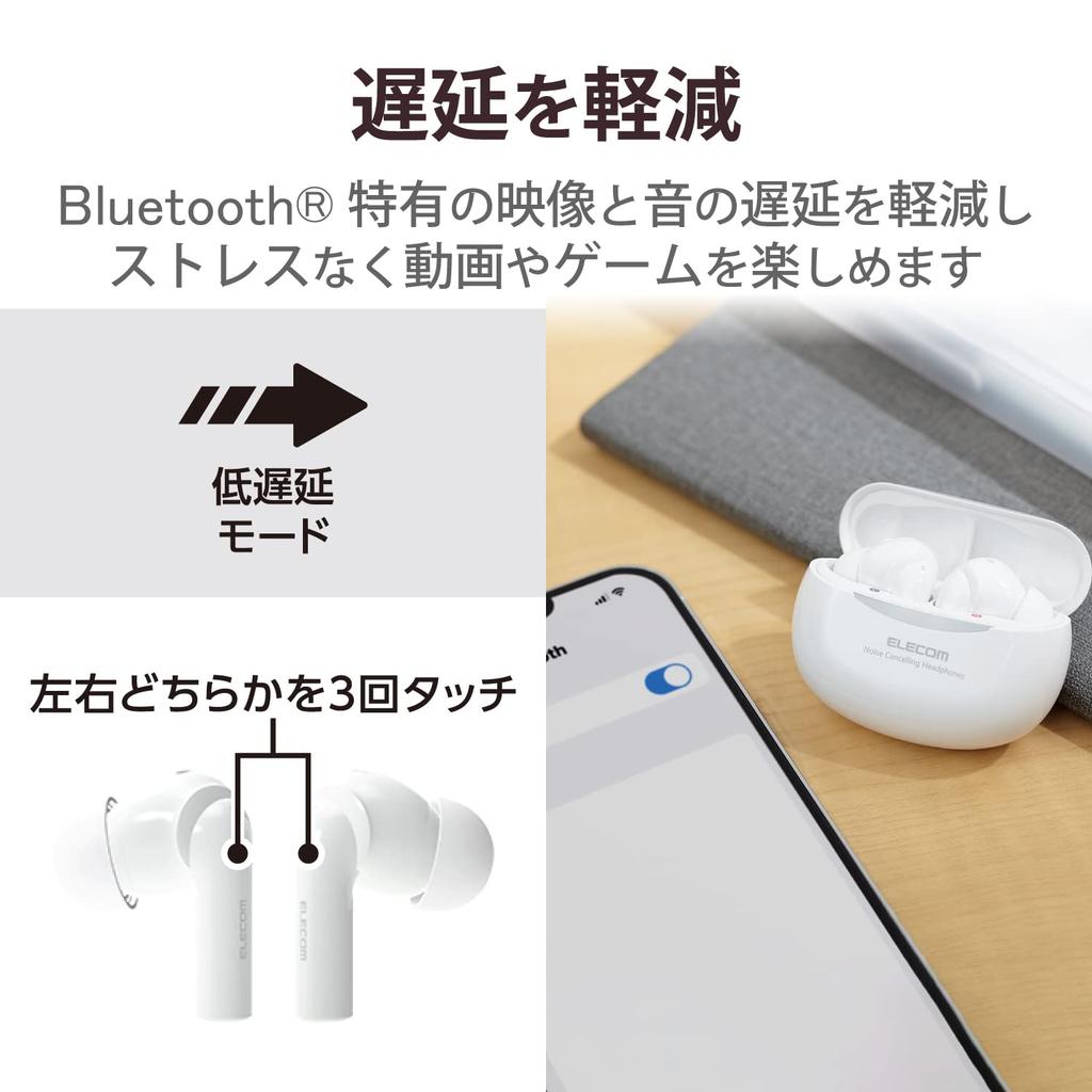 ELECOM Wireless Bluetooth Noise AAC Fully Earplug Ambient Sound White LBT-TWS15WH Earbuds, 5.2, Cancelling, Compatible, Lightweight, Wireless, Mode,