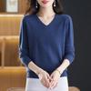 Женский пуловер из чистой шерсти с V-образным вырезом - Осенне-зимний свободный повседневный трикотаж