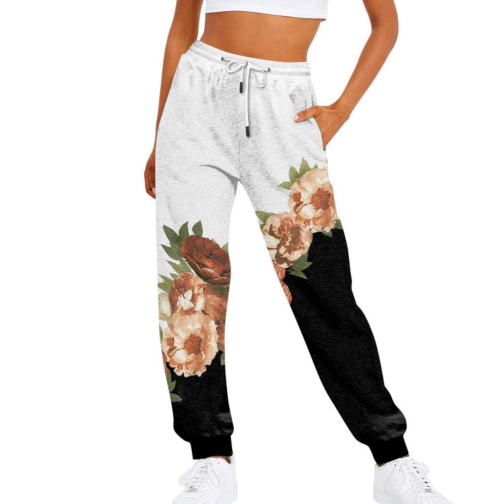 Women's Casual Fashion Sweatpants Printed Pants Elastic Waist Drawstring Pants