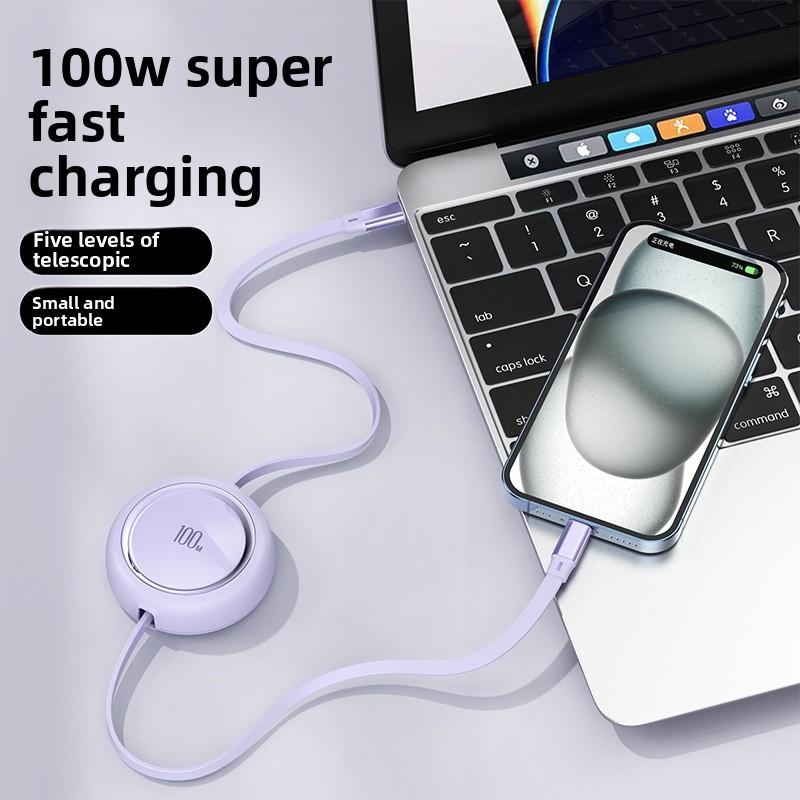 Кабель для зарядки Apple iPhone 15 типа Lightning/Type-C мощностью 100 Вт с выдвижной конструкцией для путешествий и офиса