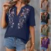Summer Fashion Embroidered Patchwork Blouse Women Short Sleeve Plus Size Lace Casual Shirt Woman V Neck Elegant Loose Office Lady Tops 24559