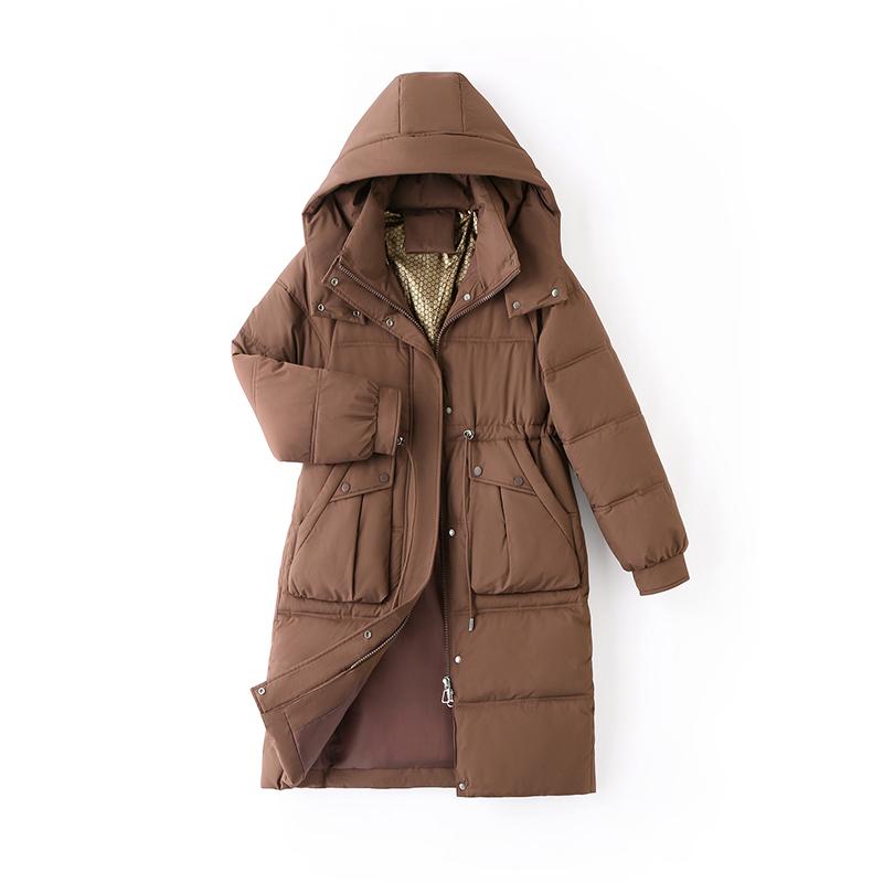 Пальто из хлопка с перьями, женская длинная зимняя утолщенная свободная куртка выше колена с капюшоном