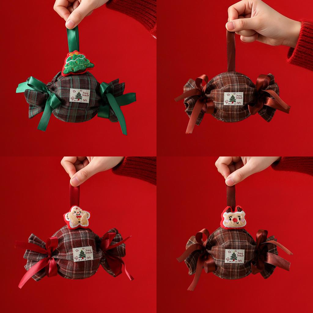 Christmas Candy Gift Bag With Grid Printing For Kids And Children