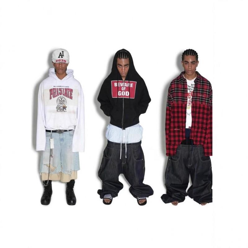 Mens Oversized Cotton Hoodie With Distressed Letter Print Zip-Up Sweatshirt 2025 Casual Streetwear