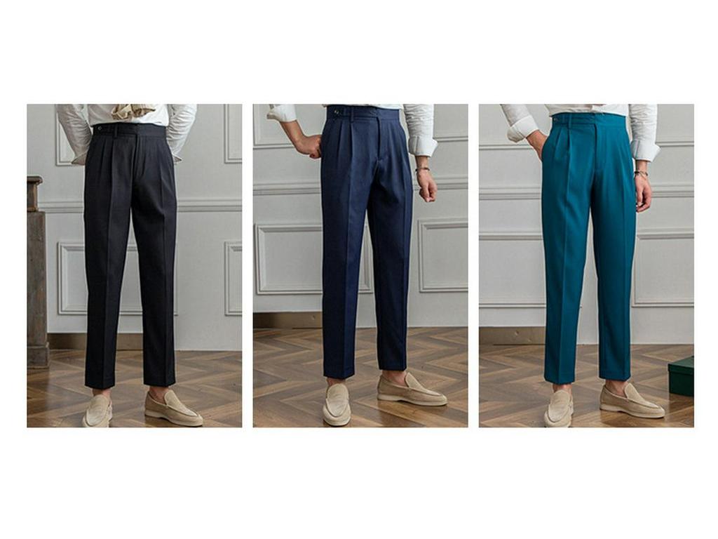 Men's Khaki Business Casual High-Waist Straight-Leg Trousers