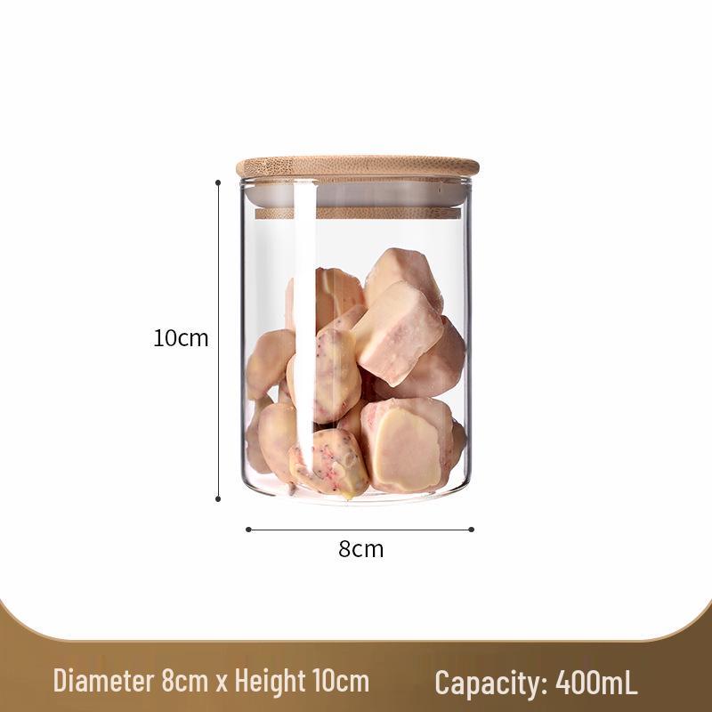 Стеклянная банка для хранения с бамбуковой крышкой - Влагонепроницаемая, пищевая, прозрачный кухонный контейнер