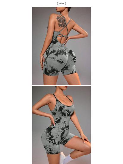 Seamless Tie-Dye One-Piece Yoga Suit: High-Waist, Hip-Lifting, Back-Detail for Fitness