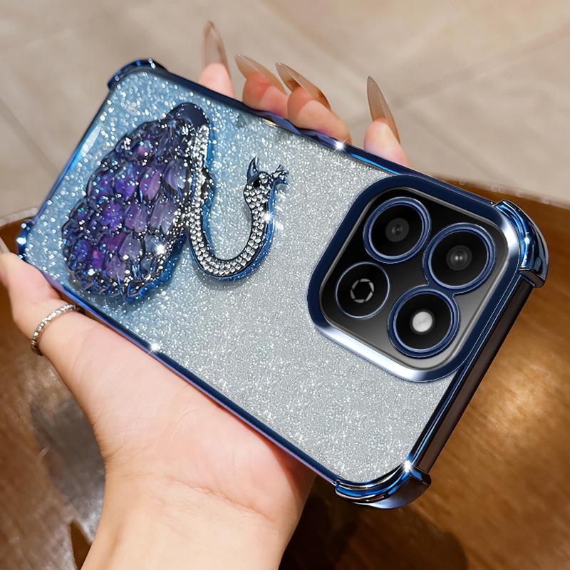KEYSION Ударопрочный чехол из ТПУ с покрытием для HONOR X7c, с блестками, украшенный лебедем, подставка, задняя крышка для Honor 200 Smart 5G