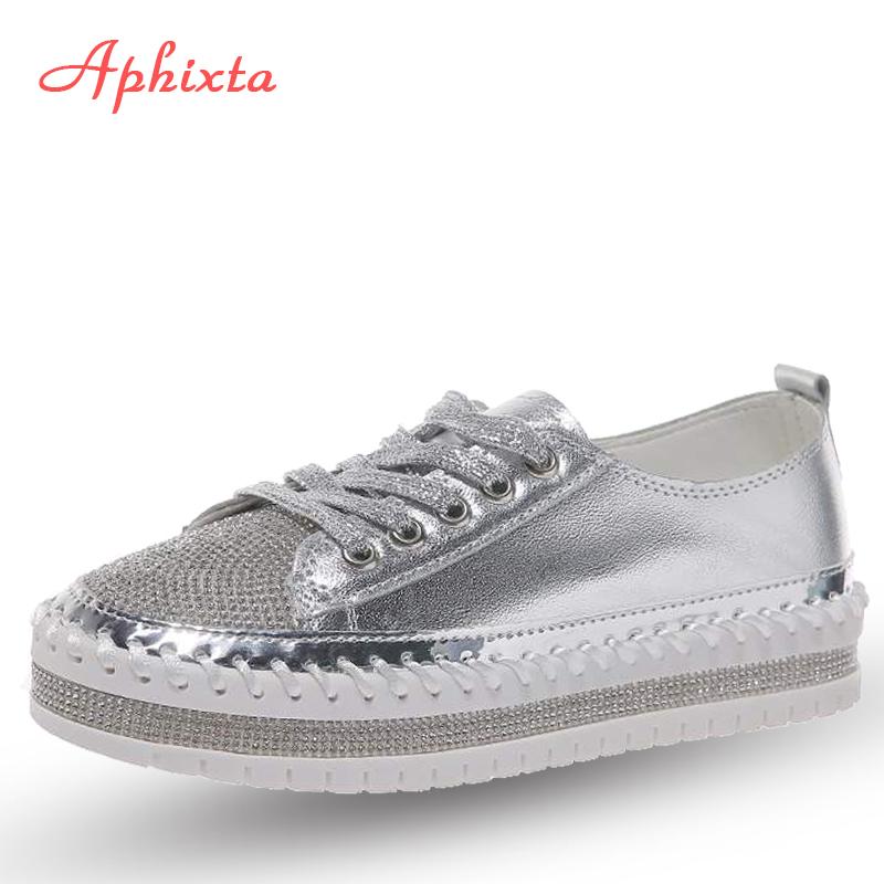Fashion Aphixta Loafers Shoes Women Luxury Silver Crystal Lace-up Platform Shoes Woman Sequined Cloth Bling Crysta Black Flat Heels Shoe