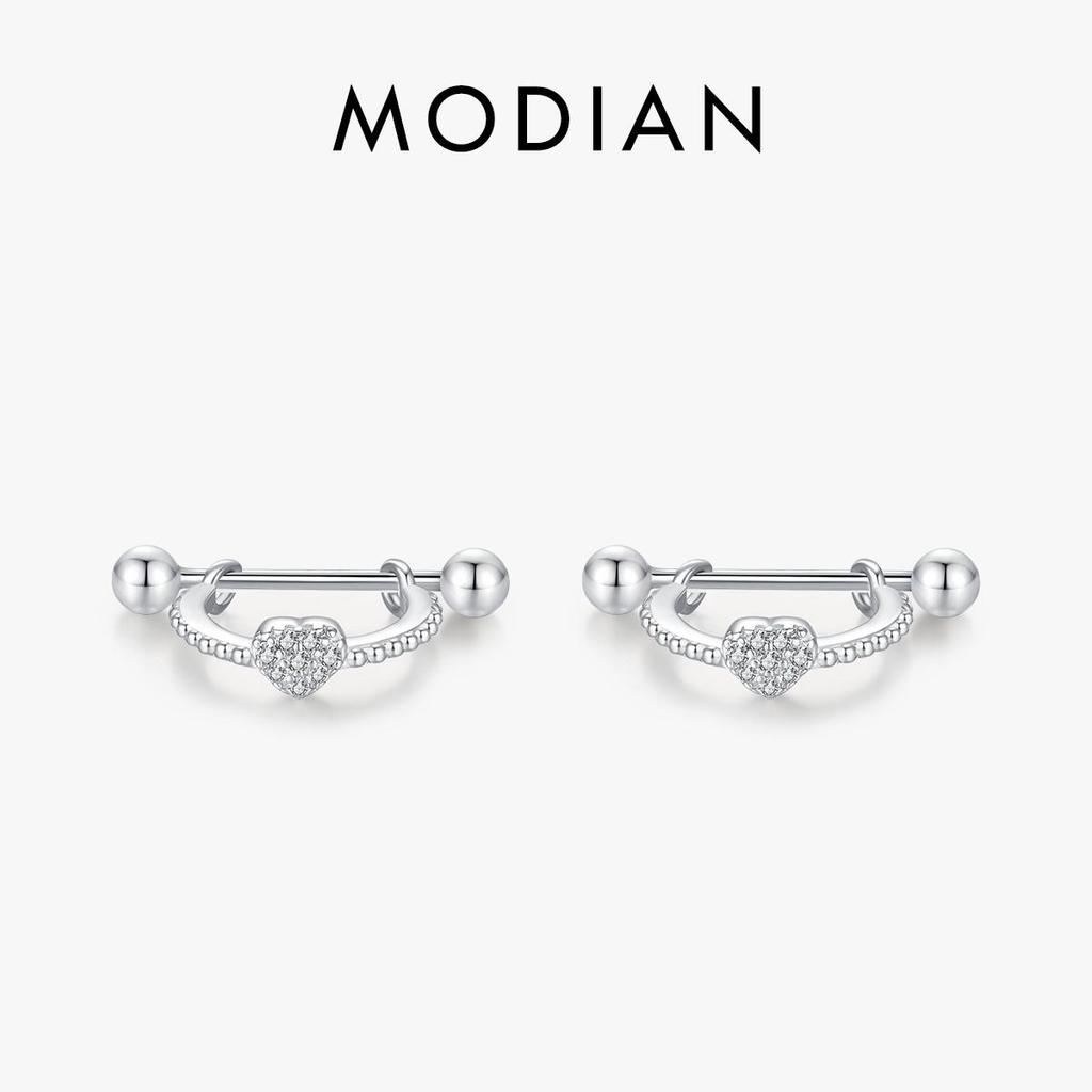 MODIAN 925 Sterling Silver Simple Hearts Original Design Hoop Earrings Trendy Beads Screw Clip Ears For Women Fine Jewelry Gift