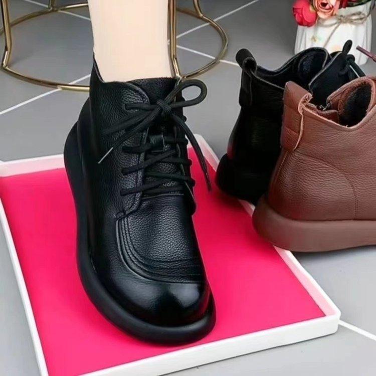 Теплые короткие ботинки Martin из бархата на толстой подошве, женские, новинка 2024 года, с круглой головкой, с мягкой подошвой, короткие ботинки в стиле ретро для мам, одинарные ботинки