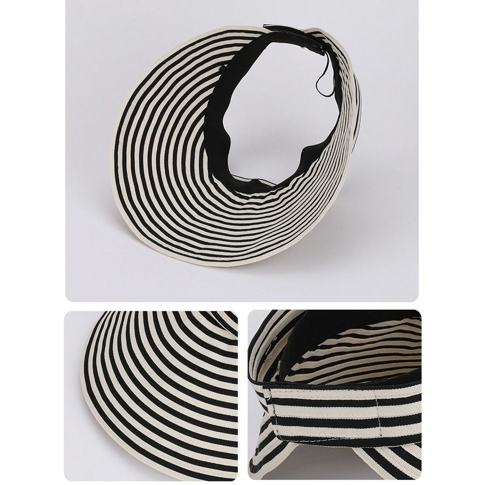 Anti-UV Stripe Empty Top Hat Foldable Sun Protection Cap Simple Sunscreen Hat  Outdoor