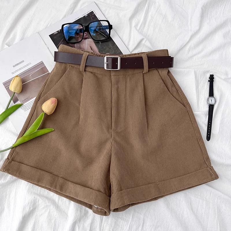 Женские ретро-шорты из вельвета с высокой талией и широкими штанинами - мода осень/зима