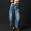Women Mid-waist Jeans Stylish Women's Gradient Color Wide Leg Jeans with Pockets Hip Hop Retro Ankle Length Denim for Ladies Plus Size