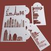 1 Set City Building Pattern Cake Decoration Template Non-stick PET Rounded Edge Cake Rim Template Kitchen Supplies