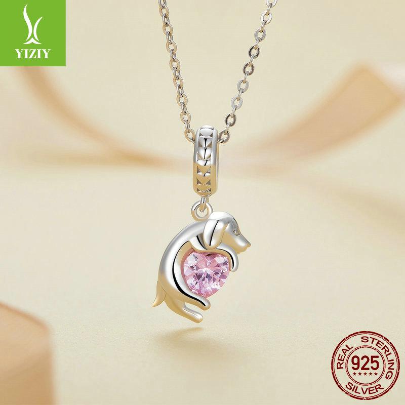 Pink Love Little Golden Retriever Diy Pendant, Cute Dog Pet S925 Sterling Silver Bracelet Beaded.
