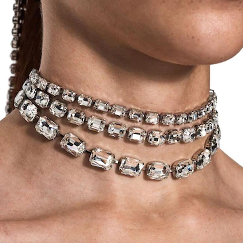 Jewelry Large Block Multi -layer Rhinestone Fashion Necklace Party Banquet Dress Accessories
