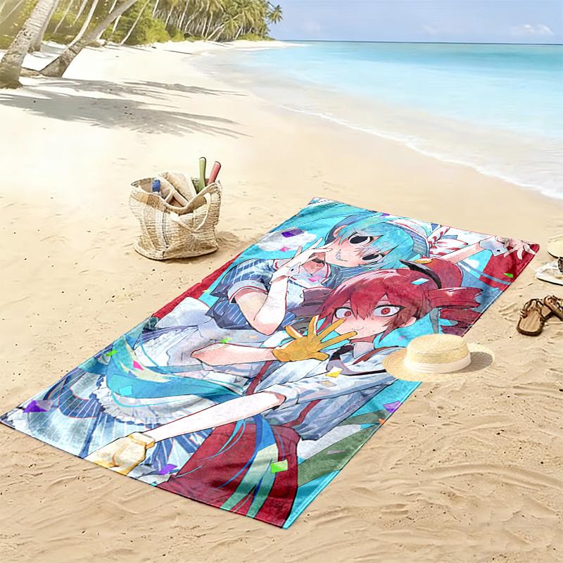 Miku and Teto 2D Flat Print Beach Towel, Large Soft Quick Dry Towel for Beach Camping SwimmingDSTJ0925136